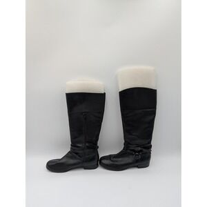 Lauren Ralph Lauren Womens Black Leather Knee High Boots Size 10B Buckle Detail